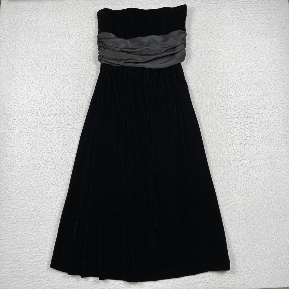 Kam Tam Dress Womens 8 Black Strapless Velvet Ruched Satin Formal Cocktail Goth